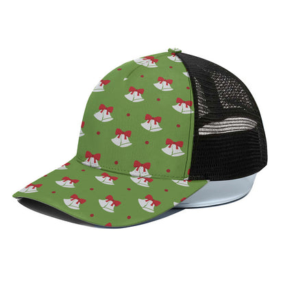 Merry Christmas Bells Pattern Print Black Mesh Trucker Cap