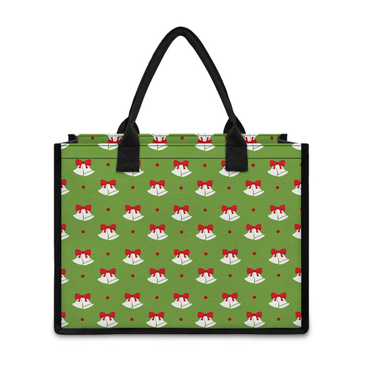 Merry Christmas Bells Pattern Print Canvas Tote Bag