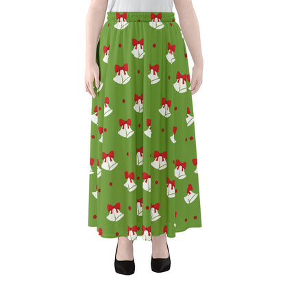 Merry Christmas Bells Pattern Print Chiffon Maxi Skirt