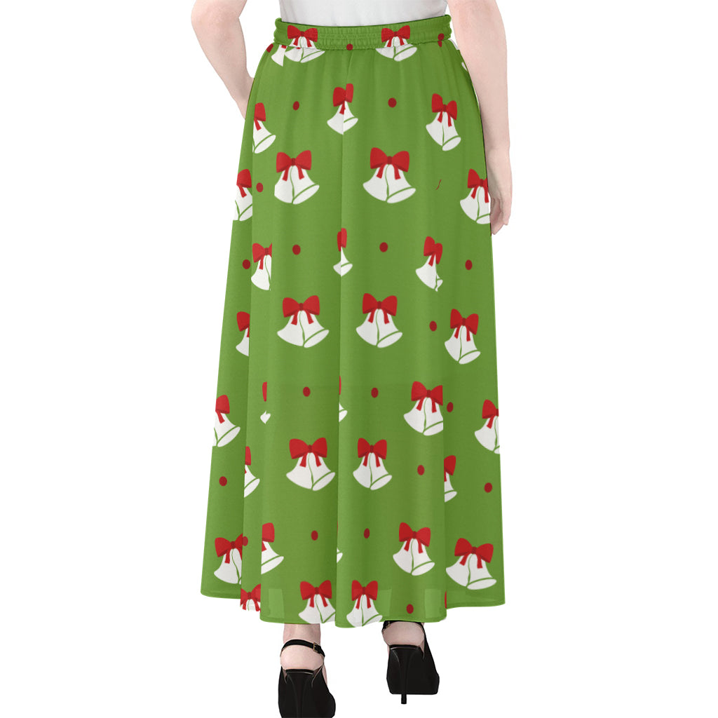 Merry Christmas Bells Pattern Print Chiffon Maxi Skirt