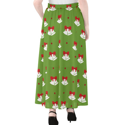 Merry Christmas Bells Pattern Print Chiffon Maxi Skirt