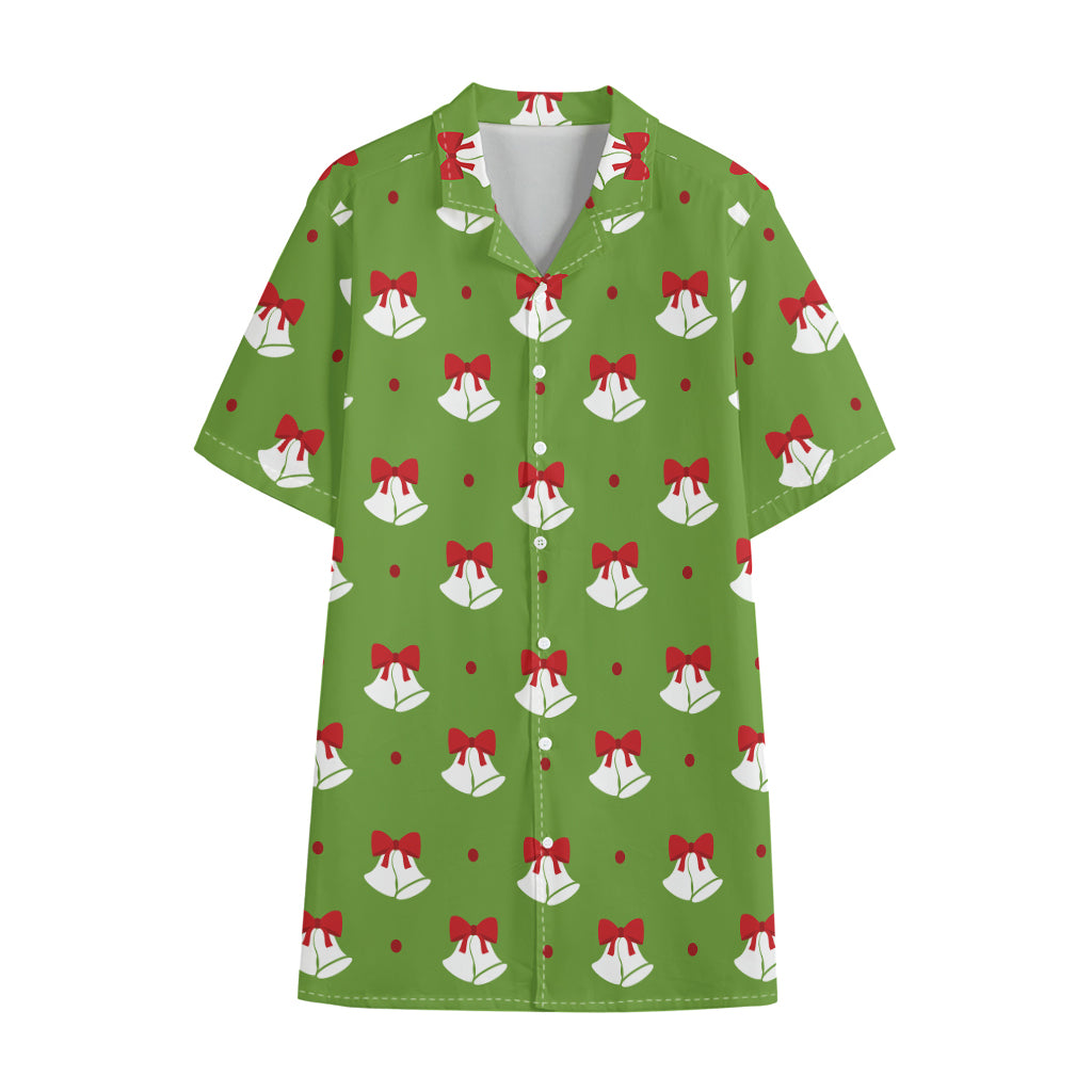Merry Christmas Bells Pattern Print Cotton Hawaiian Shirt