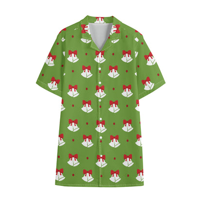 Merry Christmas Bells Pattern Print Cotton Hawaiian Shirt
