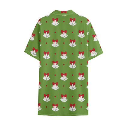 Merry Christmas Bells Pattern Print Cotton Hawaiian Shirt