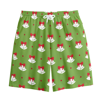 Merry Christmas Bells Pattern Print Cotton Shorts