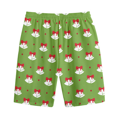 Merry Christmas Bells Pattern Print Cotton Shorts