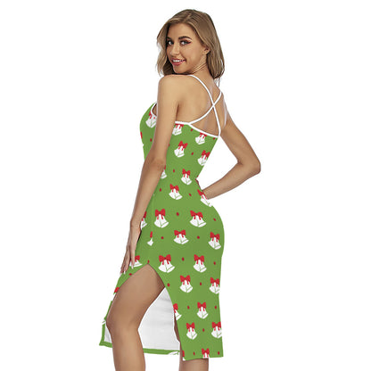 Merry Christmas Bells Pattern Print Cross Back Cami Dress