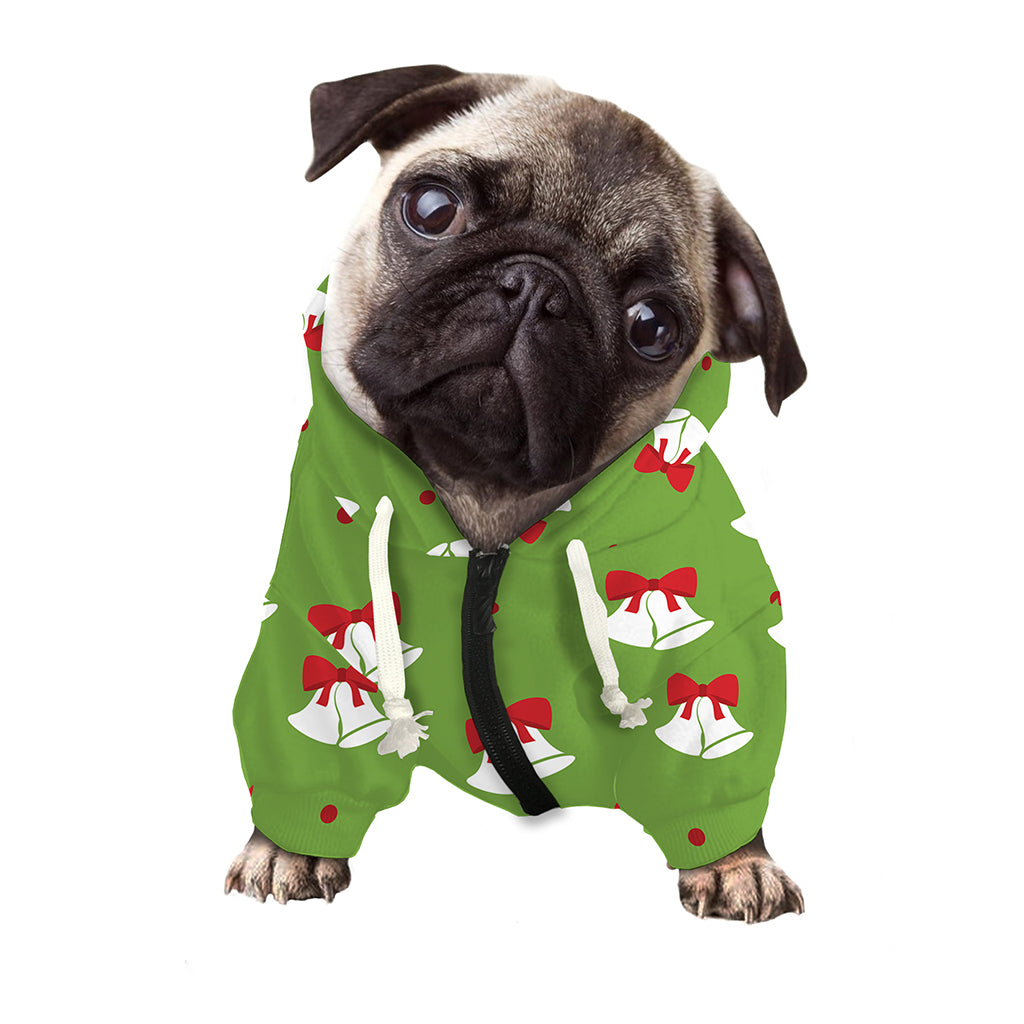 Merry Christmas Bells Pattern Print Dog Zip Up Hoodie