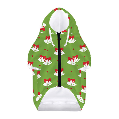 Merry Christmas Bells Pattern Print Dog Zip Up Hoodie