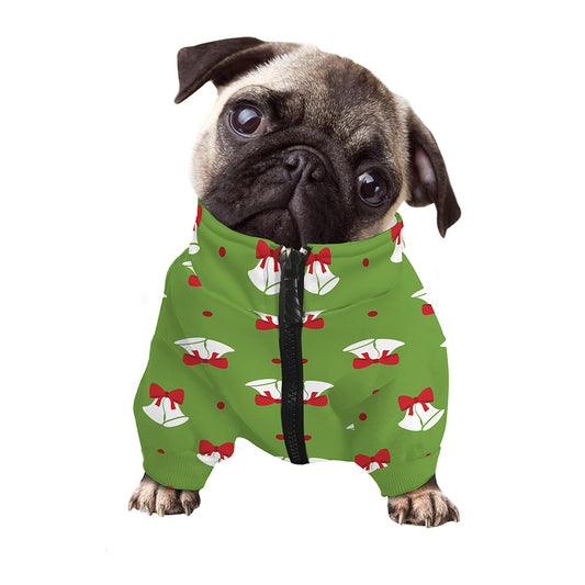 Merry Christmas Bells Pattern Print Dog Zip Up Jacket