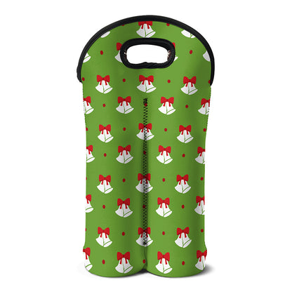 Merry Christmas Bells Pattern Print Double Neoprene Wine Tote