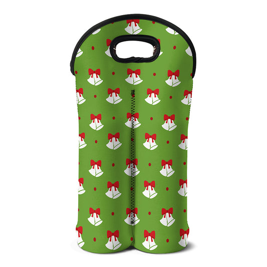 Merry Christmas Bells Pattern Print Double Neoprene Wine Tote
