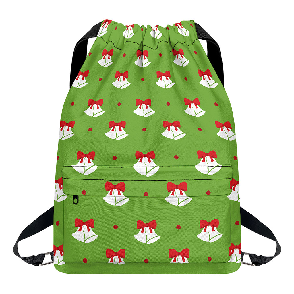 Merry Christmas Bells Pattern Print Drawstring Backpack