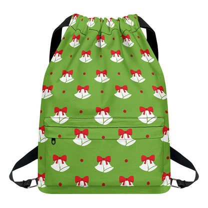 Merry Christmas Bells Pattern Print Drawstring Backpack