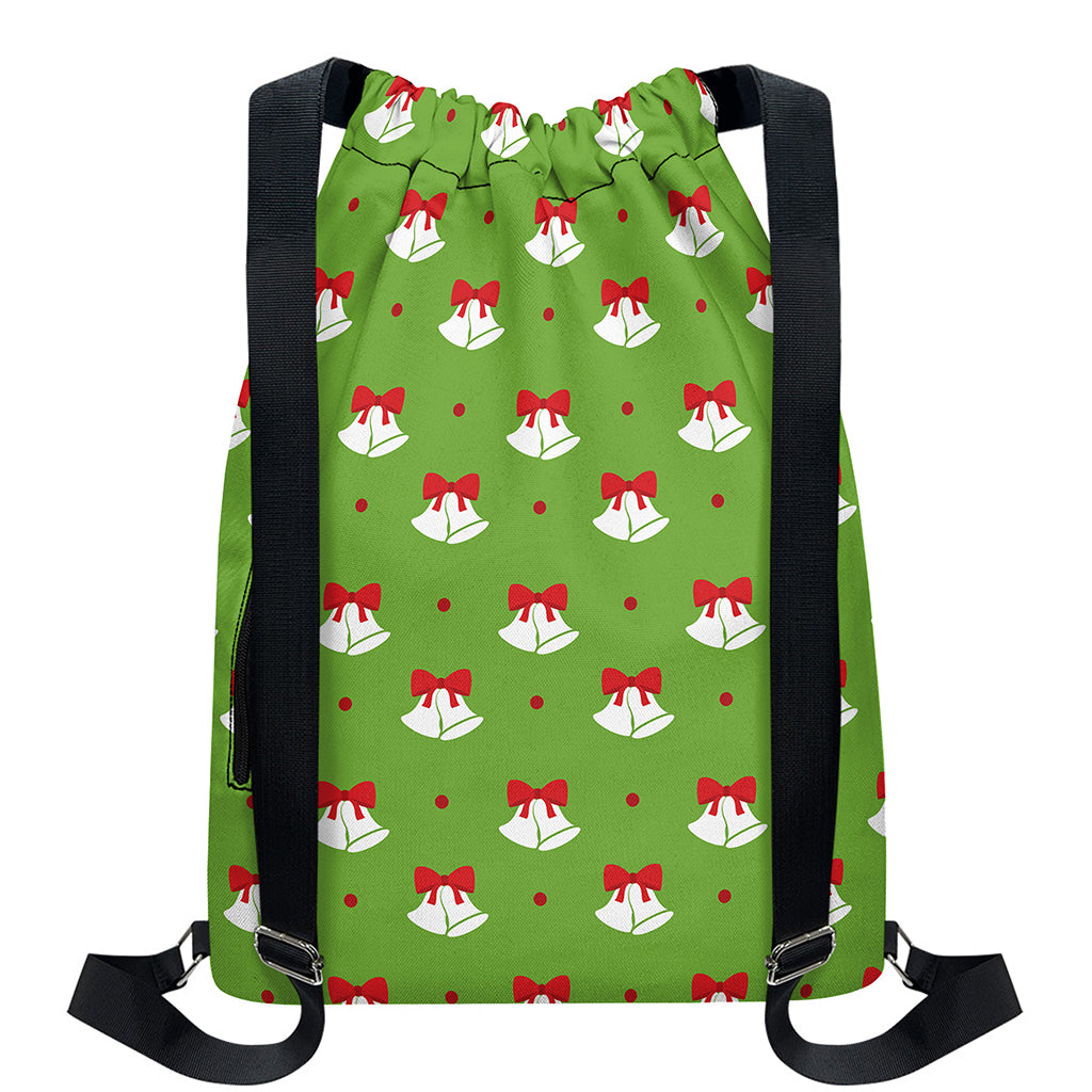 Merry Christmas Bells Pattern Print Drawstring Backpack