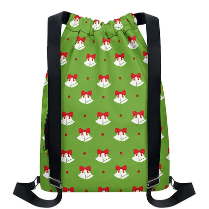 Merry Christmas Bells Pattern Print Drawstring Backpack