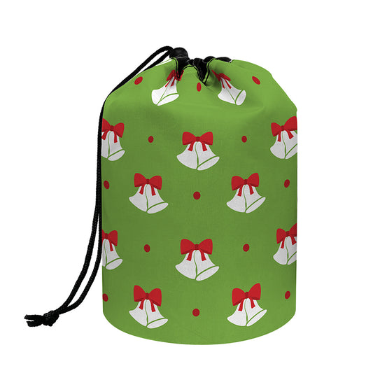 Merry Christmas Bells Pattern Print Drawstring Makeup Bag
