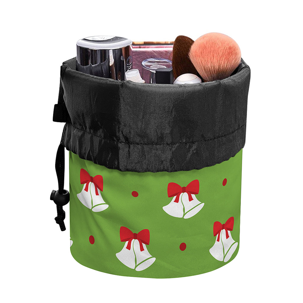 Merry Christmas Bells Pattern Print Drawstring Makeup Bag