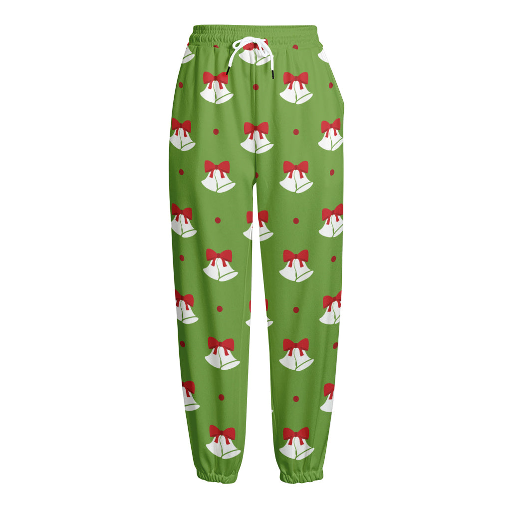 Merry Christmas Bells Pattern Print Fleece Lined Knit Pants