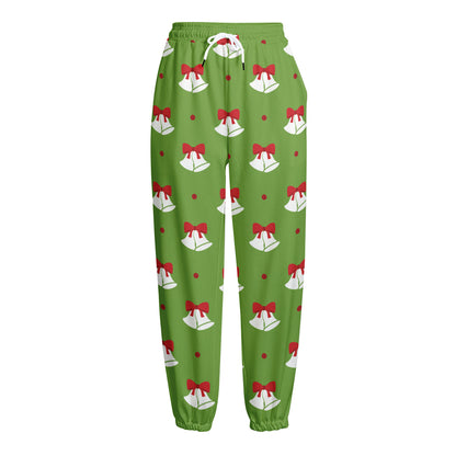 Merry Christmas Bells Pattern Print Fleece Lined Knit Pants