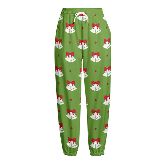 Merry Christmas Bells Pattern Print Fleece Lined Knit Pants