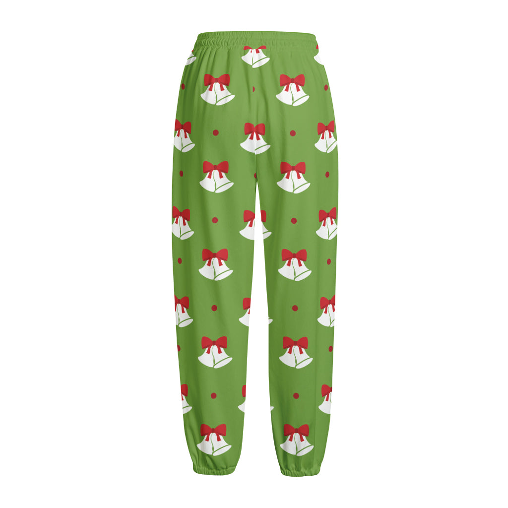 Merry Christmas Bells Pattern Print Fleece Lined Knit Pants