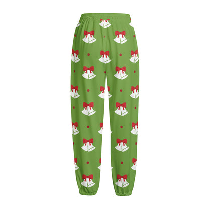 Merry Christmas Bells Pattern Print Fleece Lined Knit Pants