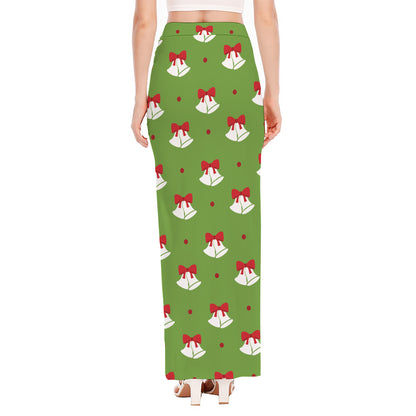 Merry Christmas Bells Pattern Print High Slit Maxi Skirt