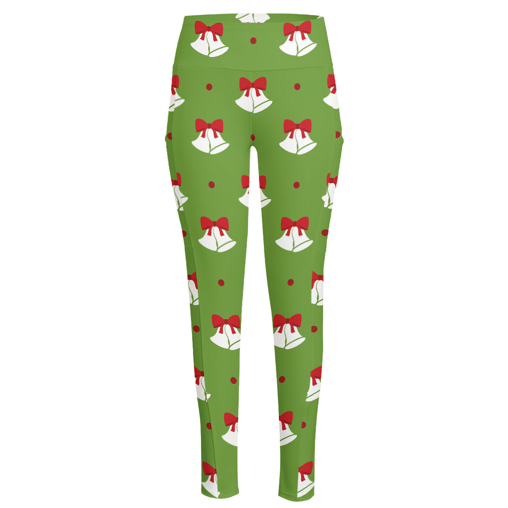 Merry Christmas Bells Pattern Print High-Waisted Pocket Leggings
