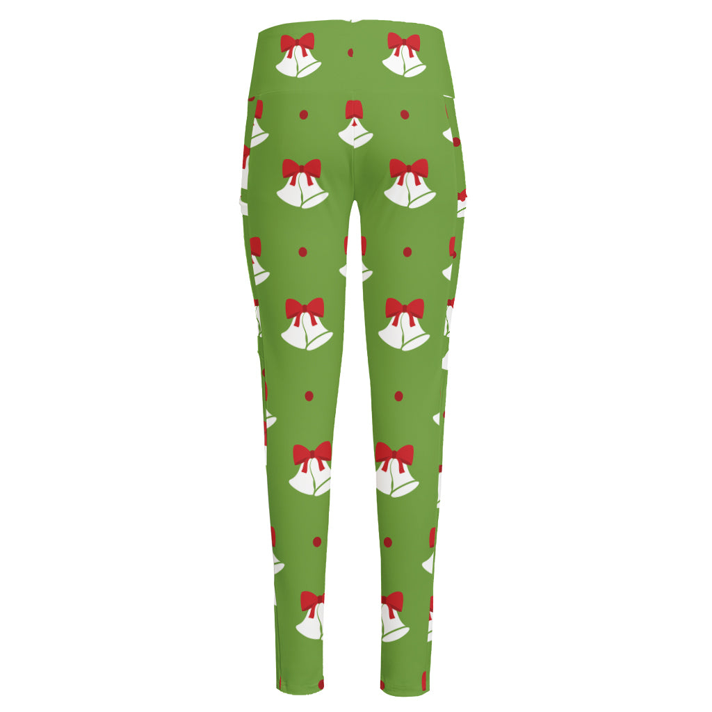 Merry Christmas Bells Pattern Print High-Waisted Pocket Leggings