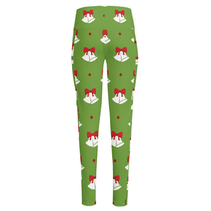 Merry Christmas Bells Pattern Print High-Waisted Pocket Leggings