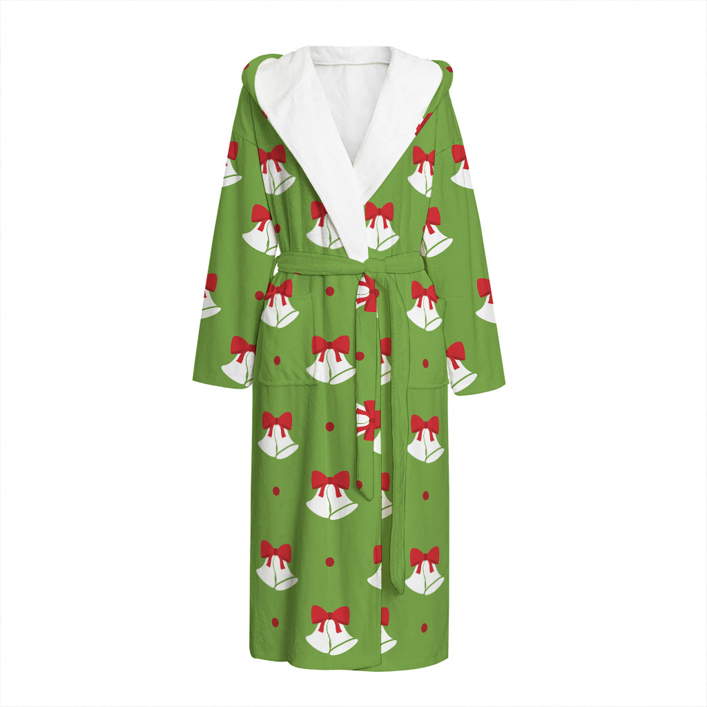 Merry Christmas Bells Pattern Print Hooded Bathrobe