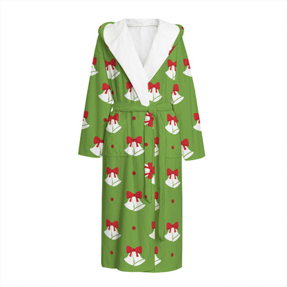 Merry Christmas Bells Pattern Print Hooded Bathrobe
