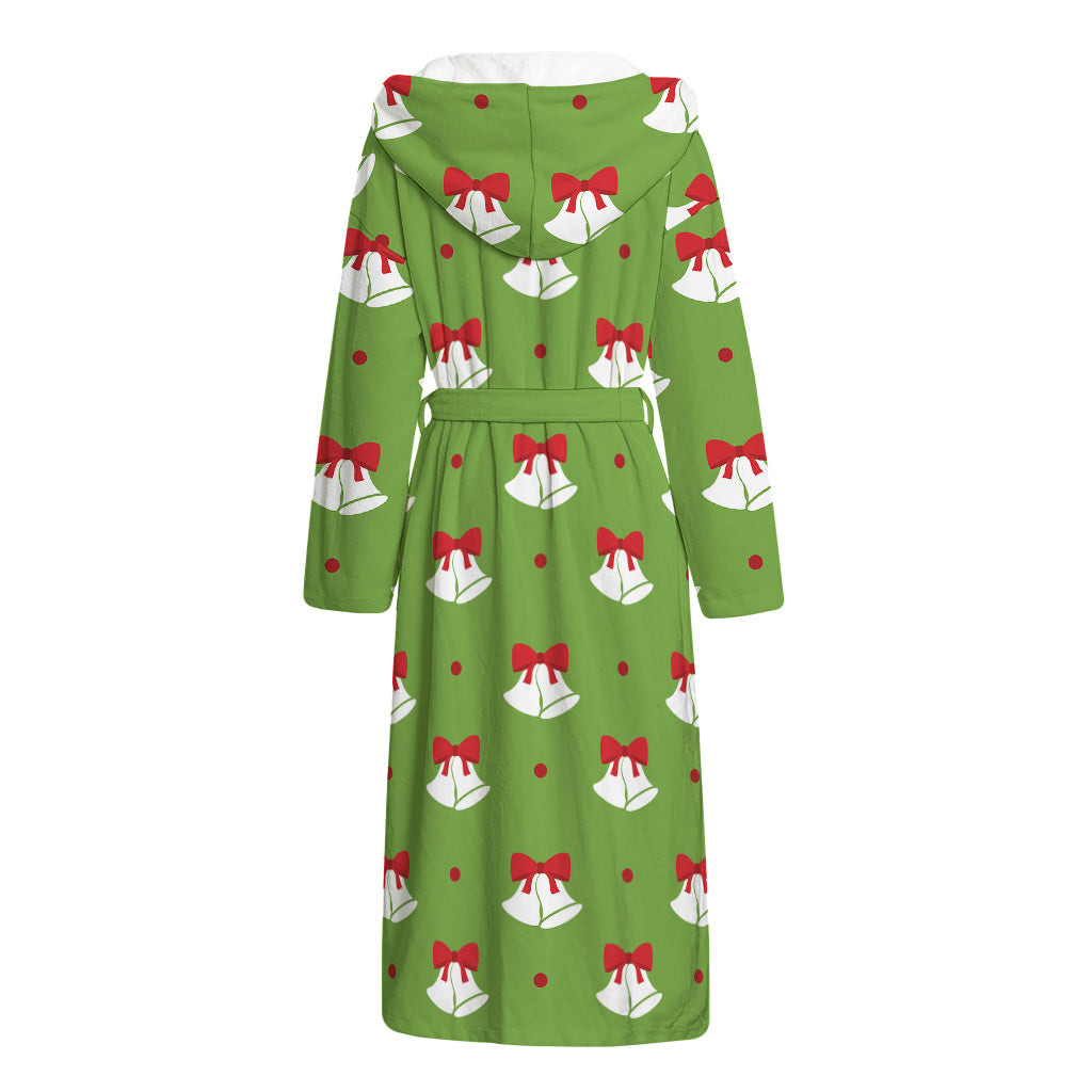 Merry Christmas Bells Pattern Print Hooded Bathrobe