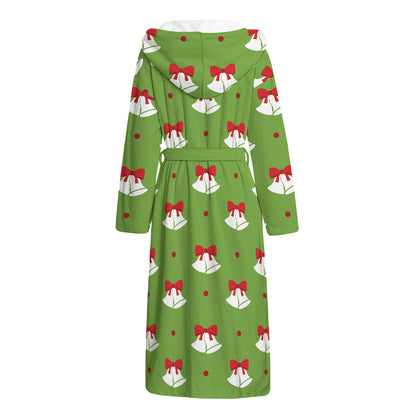 Merry Christmas Bells Pattern Print Hooded Bathrobe