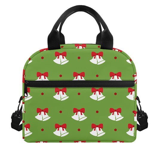 Merry Christmas Bells Pattern Print Insulated Lunch Bag