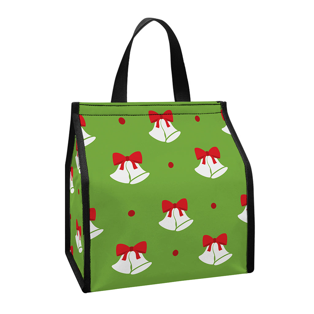Merry Christmas Bells Pattern Print Insulated Lunch Tote