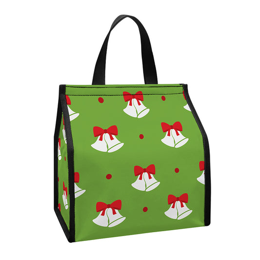 Merry Christmas Bells Pattern Print Insulated Lunch Tote