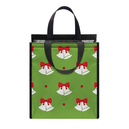 Merry Christmas Bells Pattern Print Insulated Lunch Tote