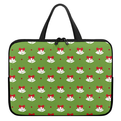 Merry Christmas Bells Pattern Print Laptop Sleeve With Handle