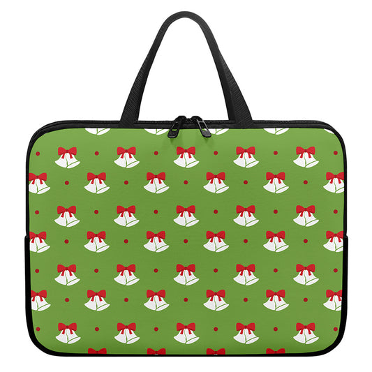 Merry Christmas Bells Pattern Print Laptop Sleeve With Handle