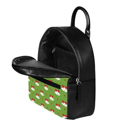 Merry Christmas Bells Pattern Print Leather Backpack