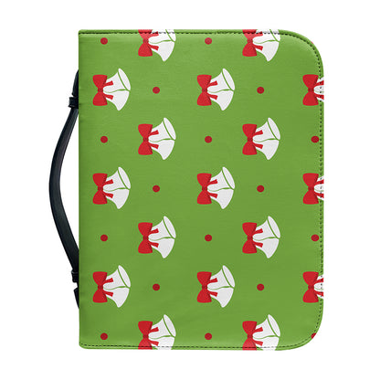 Merry Christmas Bells Pattern Print Leather Bible Cover