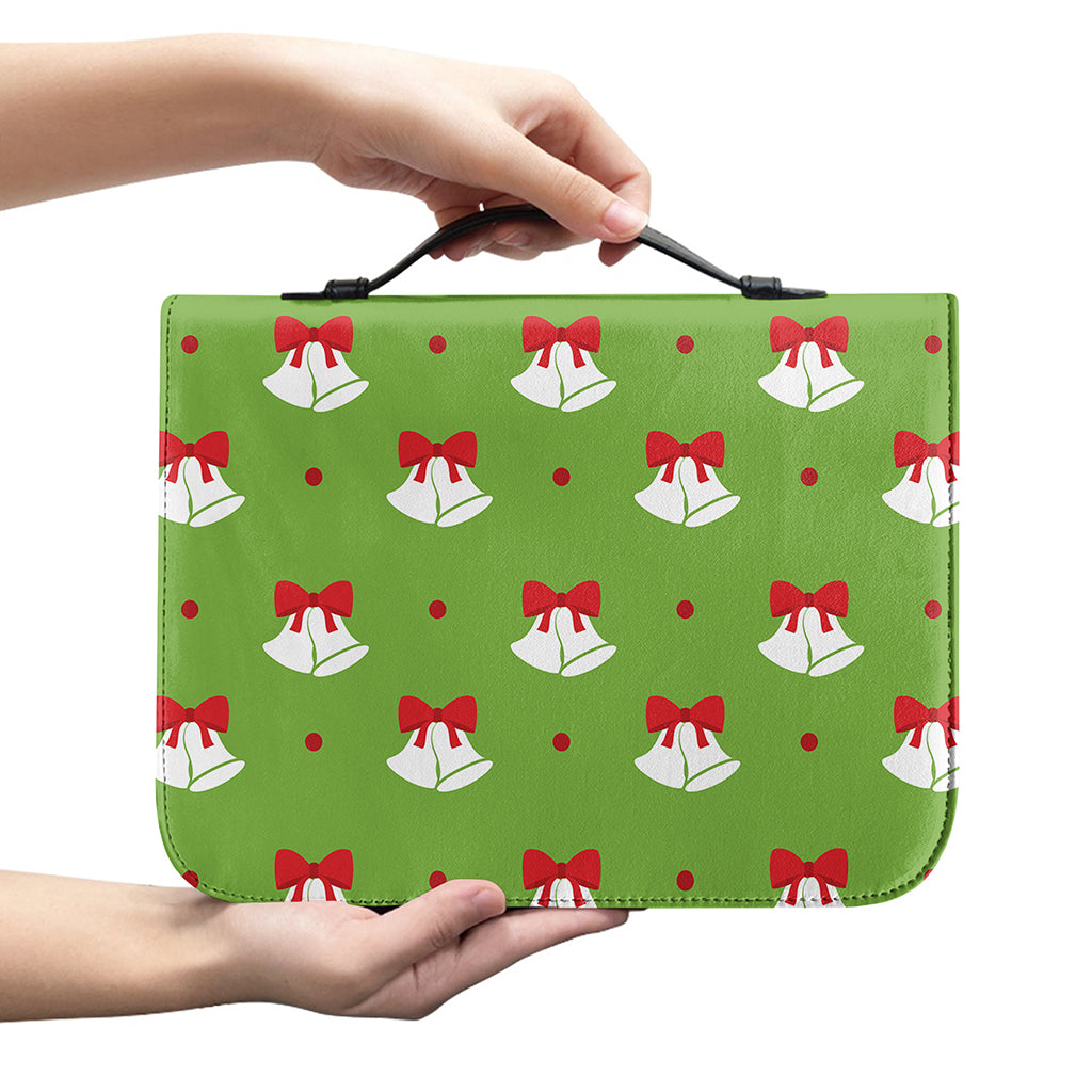Merry Christmas Bells Pattern Print Leather Bible Cover