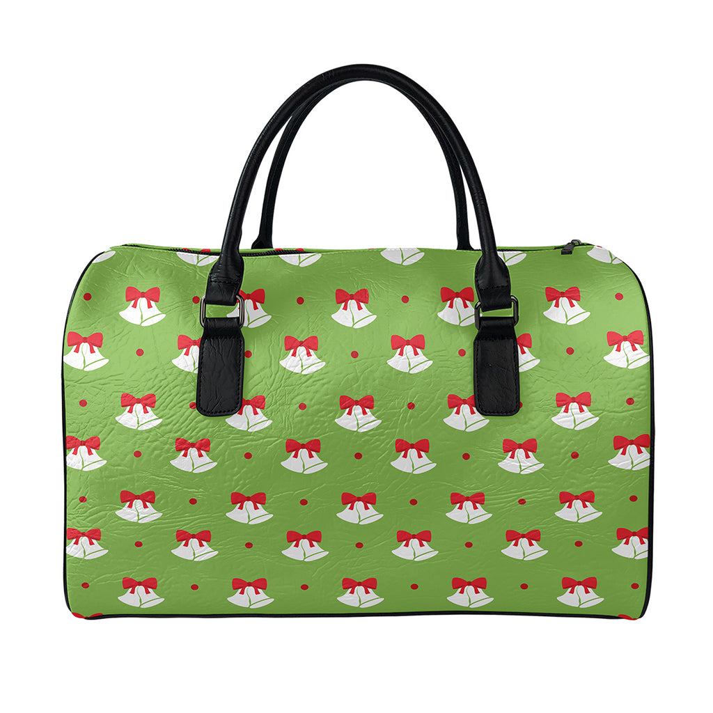 Merry Christmas Bells Pattern Print Leather Duffle Bag
