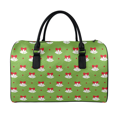 Merry Christmas Bells Pattern Print Leather Duffle Bag