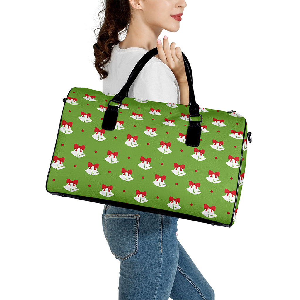 Merry Christmas Bells Pattern Print Leather Duffle Bag