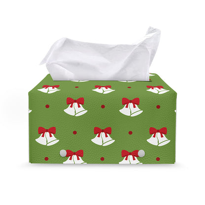 Merry Christmas Bells Pattern Print Leather Tissue Box Cover