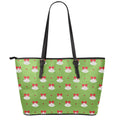 Merry Christmas Bells Pattern Print Leather Tote Bag With Zipper