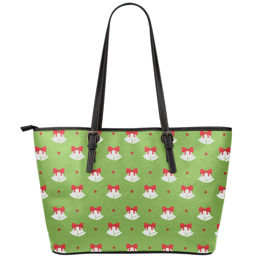 Merry Christmas Bells Pattern Print Leather Tote Bag